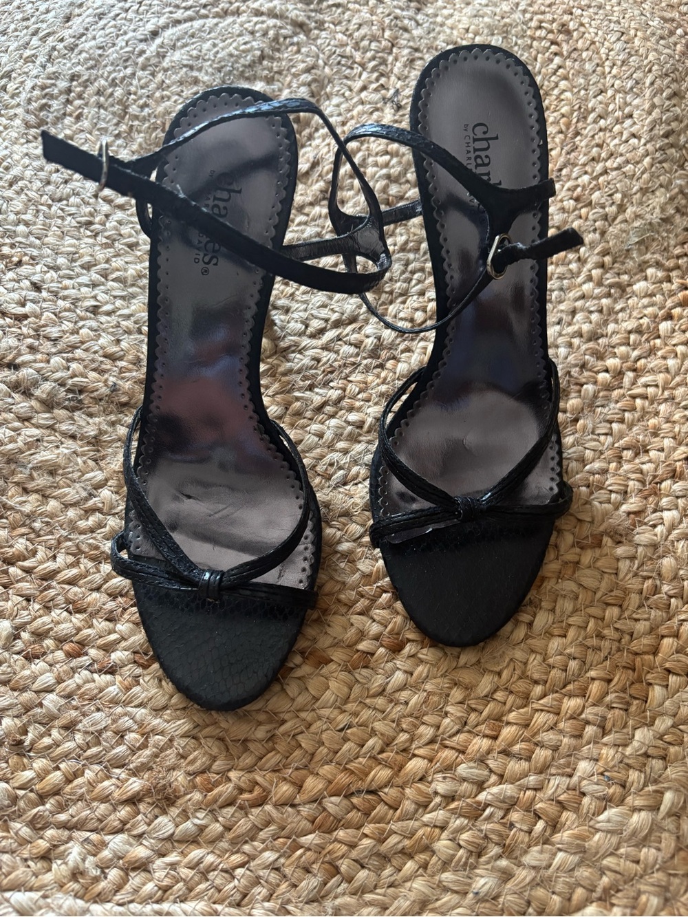 Charles David Black Strappy Ankle-Tie Heels